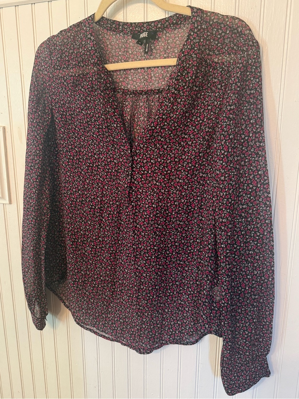 Paige 100% Silk Floral Patterned Medium Semi Sheer Blouse